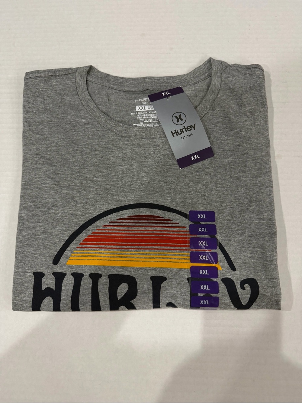 Hurley Gray Short Sleeve Tee with Sunset Graphic